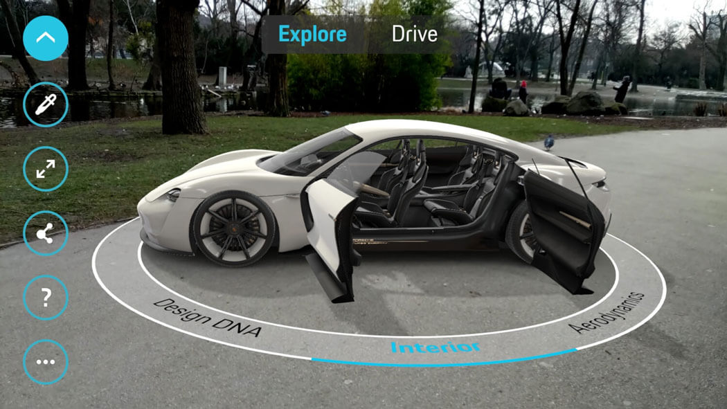 Capture d’écran d’une Porsche en réalité augmentée réalisée avec ARCore