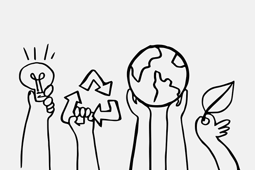 des illustration en NetB pour presnter les action ecologiques possible dans des metiers de la tech