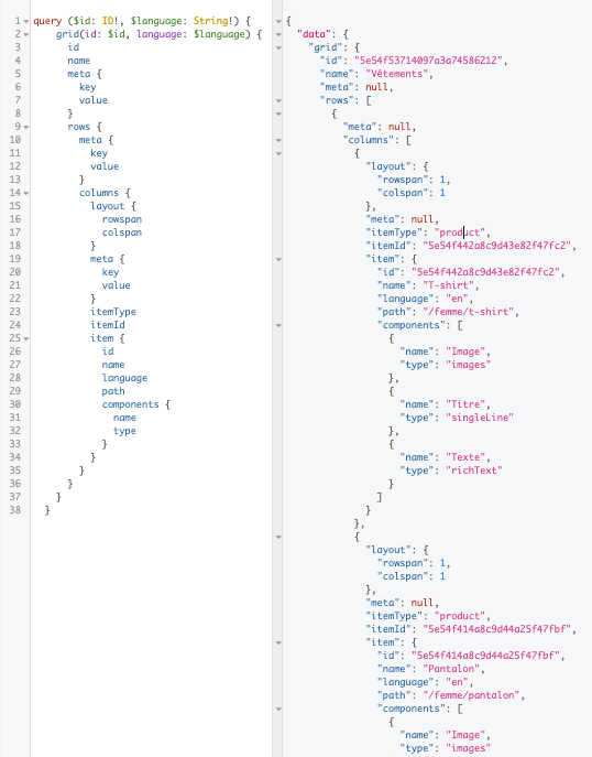 Un exemple de rendu de code du CMS e-commerce Crystallize avec GraphQL